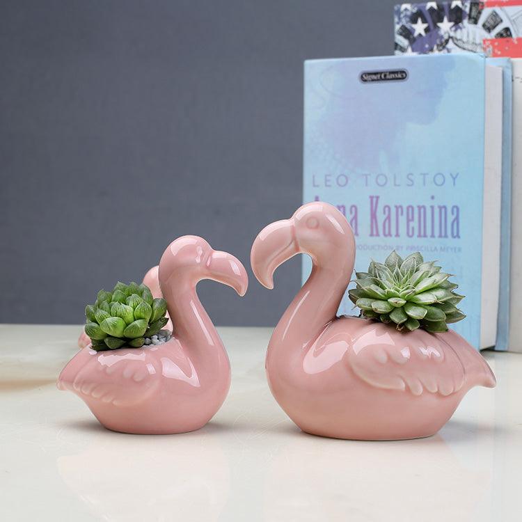 2-Piece Pink Flamingo Succulent Planter Pots