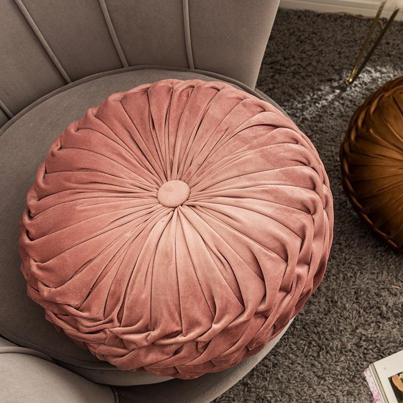 Velvet Ruffle Round Cusion Throw Pillow