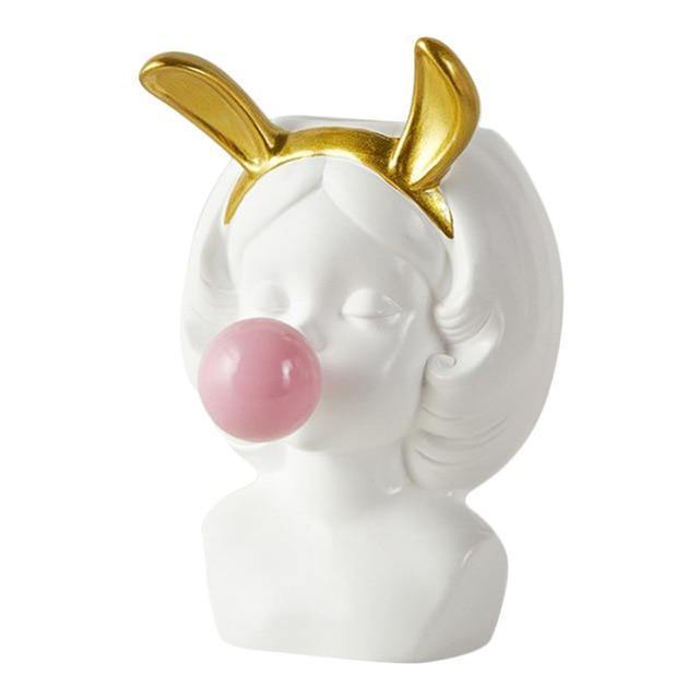 Bubble-Blowing Babe Bust Planter Vase