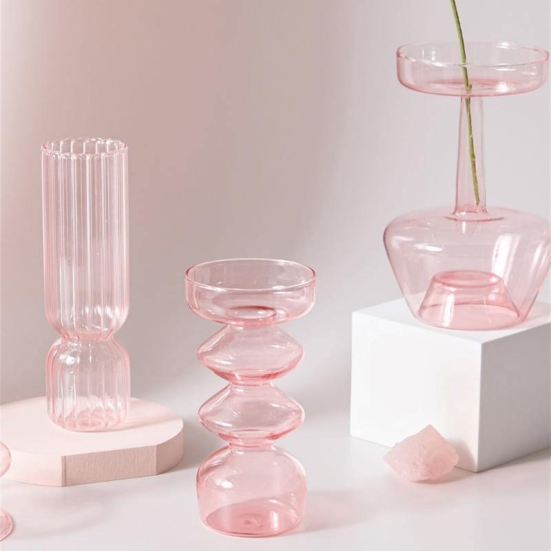 Pink Glass Taper Candle Holder & Vase Collection